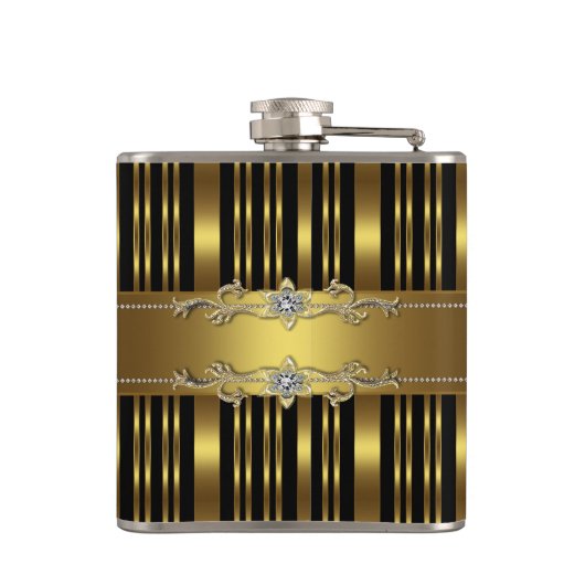 Elegantes Black and Gold Zebra Flachmann (Rückseite)