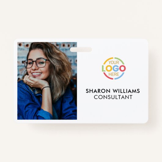 Elegantes Black and White Company Mitarbeiter Foto Ausweis (Vorderseite)