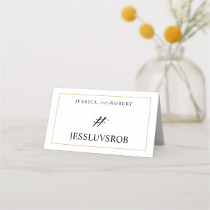 Elegantes Black and White Gold Border Hashtag Sign Platzkarte