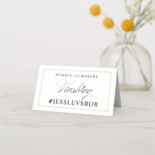 Elegantes Black and White Gold Border Hashtag Sign Platzkarte