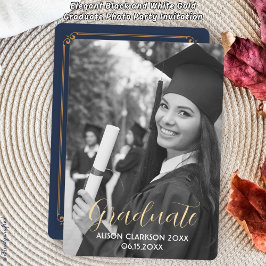 Elegantes Black and White Gold Graduate Foto Party Einladung