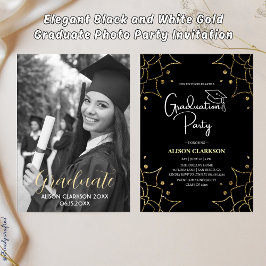 Elegantes Black and White Gold Graduate Foto Party Einladung
