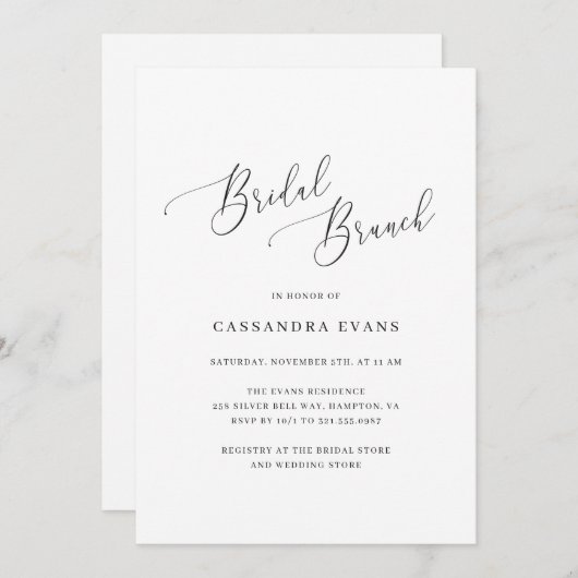 Elegantes Black and White Simple Bridal Brunch Einladung (Vorne/Hinten)