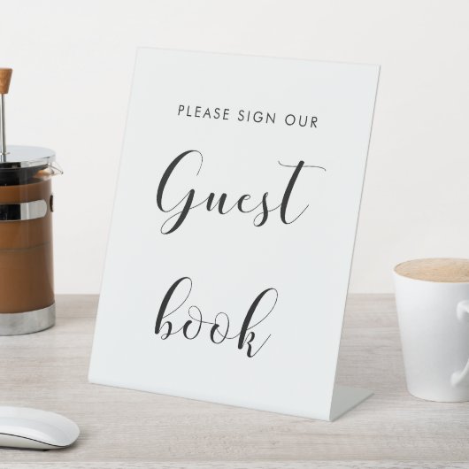 Elegantes Black and White Wedding Gästebuch Sockelschild (In SItu)