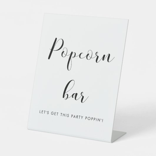 Elegantes Black and White Wedding Popcorn Bar Sockelschild (Vorderseite)