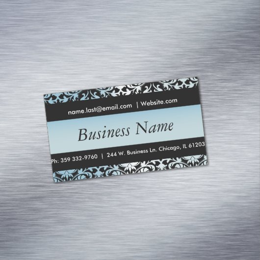 Elegantes Black & Aqua Blue Damask Design Magnetische Visitenkarte (Beispiel)