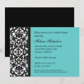 Elegantes Black Aqua Floral Damask Brautparty Einladung (Vorne/Hinten)