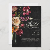 Elegantes Black Autumn Floral Script-Brautparty Einladung (Vorderseite)