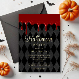 Elegantes Black Blood Dripping Halloween Gold Folieneinladung