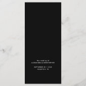 Elegantes Black Blüh Calligraphy Wedding Dinner Menükarte (Rückseite)