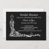 Elegantes Black Boho Floral Gown Brautparty Einladung (Vorderseite)