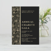 Elegantes Black Botanical Wohltätigkeit Event Gala Einladung (Stehend Vorderseite)