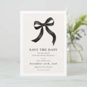 Elegantes Black Bow Christmas Party Save The Date (Stehend Vorderseite)