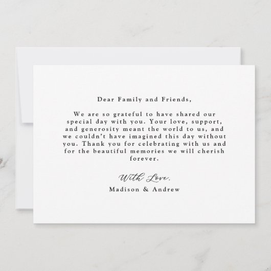 Elegantes Black Bow Foto Wedding Dankeskarte (Rückseite)