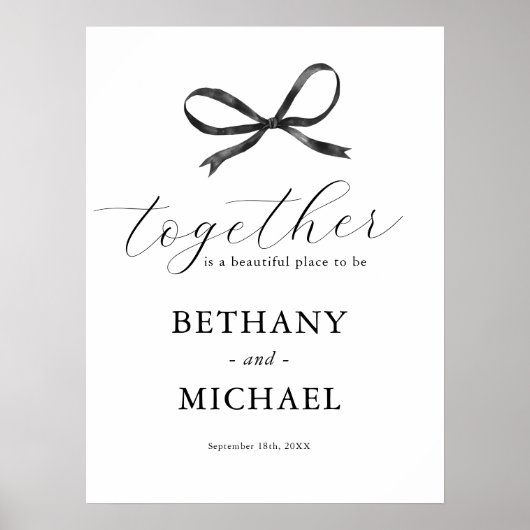 Elegantes Black Bow Wedding Welcome Sign Poster (Vorne)