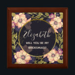 Elegantes Black Bridesmaid-Vorschlagskasten Erinnerungskiste<br><div class="desc">Rustikal,  modern,  elegant,  botanisch chic Black Bridesmaid Vorschlag Box mit Aquarell rot rosa Blume.</div>