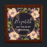 Elegantes Black Bridesmaid-Vorschlagskasten Erinnerungskiste<br><div class="desc">Rustikal,  modern,  elegant,  botanisch chic Black Bridesmaid Vorschlag Box mit Aquarell rot rosa Blume.</div>
