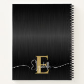 Elegantes Black Brushed Metal Gold Monogram Script Notizblock (Rückseite)