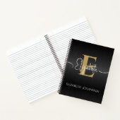 Elegantes Black Brushed Metal Gold Monogram Script Notizblock (Innenseite)