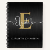 Elegantes Black Brushed Metal Gold Monogram Script Notizblock (Vorderseite)