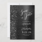 Elegantes Black Brushed Metal Script Save the Date Ankündigung (Vorderseite)