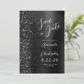 Elegantes Black Brushed Metal Script Save the Date Ankündigung (Stehend Vorderseite)