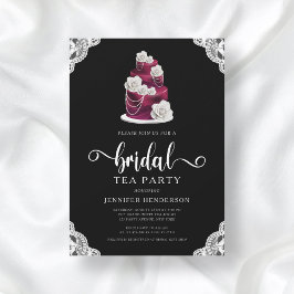 Elegantes Black Cake & Lace Brautparty Tea Party Einladung