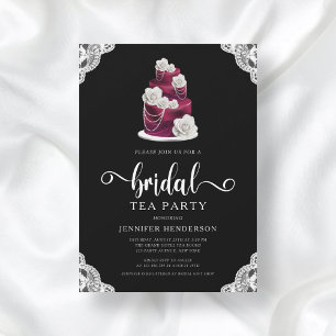 Elegantes Black Cake & Lace Brautparty Tea Party Einladung