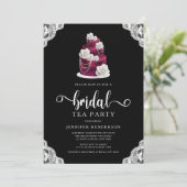 Elegantes Black Cake & Lace Brautparty Tea Party Einladung (Stehend Vorderseite)