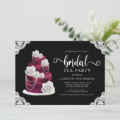 Elegantes Black Cake & Lace Bridal Tea Party Einladung (Stehend Vorderseite)