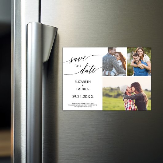 Elegantes Black Calligraphy 3 Foto Save the Date Magneteinladung