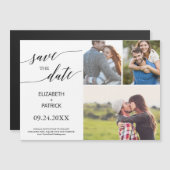 Elegantes Black Calligraphy 3 Foto Save the Date Magneteinladung (Vorne/Hinten)