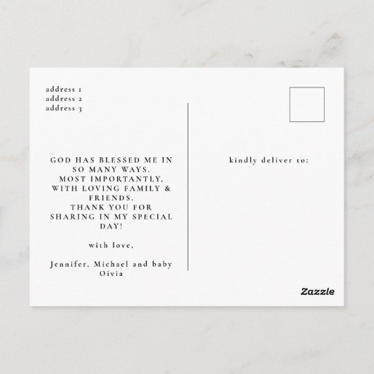 Elegantes Black Calligraphy Baptism Foto Vielen Da Postkarte (Rückseite)