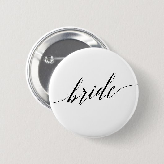 Elegantes Black Calligraphy Bride Brautparty Button (Vorne & Hinten)