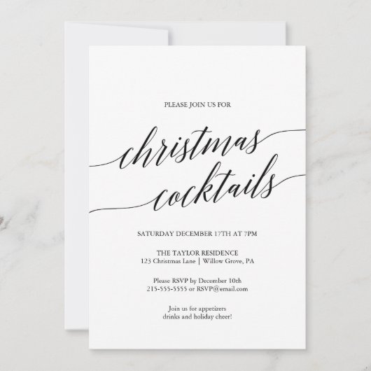 Elegantes Black Calligraphy Christmas Cocktail Par Einladung (Vorderseite)