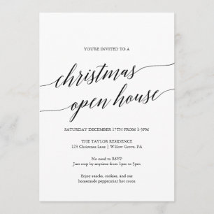 Elegantes Black Calligraphy Christmas Open House Einladung