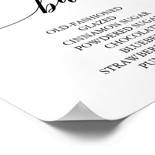 Elegantes Black Calligraphy Donut Bar Sign Poster (Ecke)