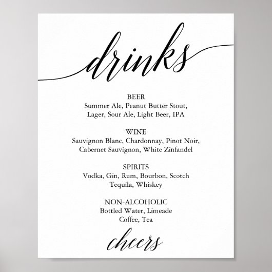 Elegantes Black Calligraphy Drink Menu Sign Poster (Vorne)