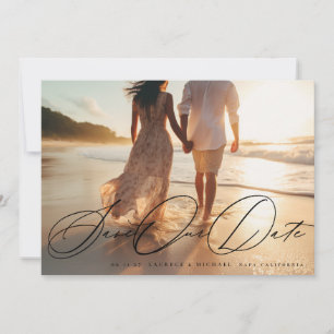 Elegantes Black Calligraphy Foto Die Hochzeit Save The Date