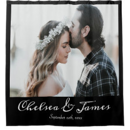 Elegantes Black Calligraphy Foto Personalisiert Duschvorhang