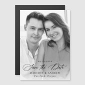 Elegantes Black Calligraphy Foto Save the Date Magneteinladung (Vorne/Hinten)