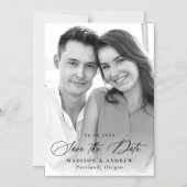 Elegantes Black Calligraphy Foto Save the Date Magneteinladung (Vorderseite)