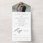 Elegantes Black Calligraphy Foto Wedding All In One Einladung (Innen Boden)