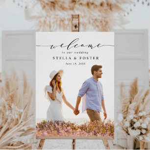 Elegantes Black Calligraphy Foto Wedding Willkomme Poster