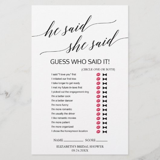 Elegantes Black Calligraphy "He Said She Said" Spi (Vorderseite)