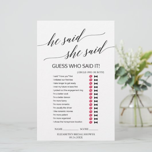 Elegantes Black Calligraphy "He Said She Said" Spi (Stehend Vorderseite)