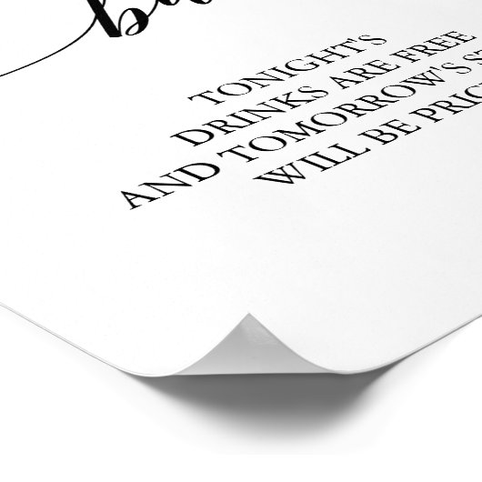 Elegantes Black Calligraphy Open Bar Sign Poster (Ecke)