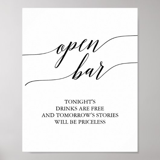 Elegantes Black Calligraphy Open Bar Sign Poster (Vorne)