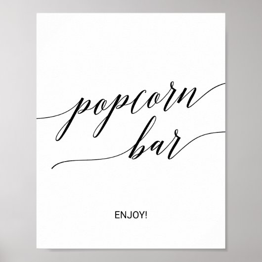 Elegantes Black Calligraphy Popcorn Bar Sign Poster (Vorne)