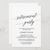 Elegantes Black Calligraphy Retirement Party Einladung (Vorne/Hinten)